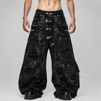 DiZNEW Schwarze Acid-Wash Baggy Cargo Jeans für Herren Multi-Taschen Distressed Weites Bein Hosen High Street Streetwear Kundenspezifischer Hersteller