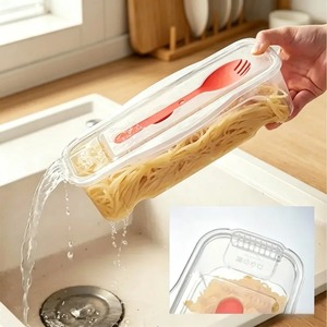 Boîte de cuisson de pâtes au micro-ondes, récipient à pâtes résistant à la chaleur avec cuillère à salade, boîte de rangement pour réfrigérateur, accessoires de cuisine - Product Image 1