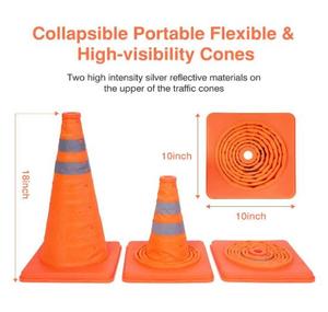 Cônes de signalisation routière de sécurité, orange fluorescent, rétractables et pliables, pour situations d'urgence - Product Image 6