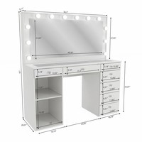 Offres Spéciales chambre femme blanc maquillage toilette vanité moderne taille Standard armoire verre trempé dessus coiffeuse avec lumière