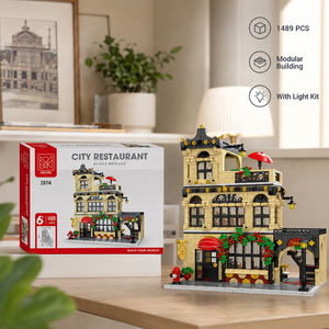 Ensemble de blocs de <span class=keywords><strong>construction</strong></span> Scène de rue de restaurant occidental pour les distributeurs en gros, jouets miniatures d'architecture et détaillants de boutiques de cadeaux - Product Image 6