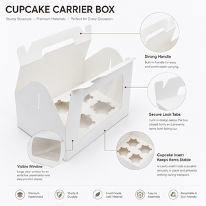 Food Grade <b>Foldable</b> Carry Pastry <b>Box</b> with Clear View Window and Handle Custom Color Logo Custom Slot Quantity Bulk Supply - Product Image 6