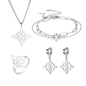 Tendance Sorcière Noeud S-Forme En Acier Inoxydable Ensemble De Bijoux Lien Chaîne Collier Bracelet Boucles D'oreilles Anneau De Mariage Fête De Fiançailles Cadeau - Product Image 6