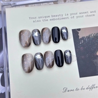 Nouveau produit lancé, Miroir Démon Vent Noir, Doré à la poudre, Noir-or Luxueux-élégant, Faux ongles press-on faits main