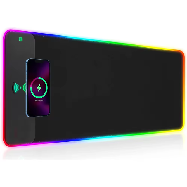 Black Wireless Charging RGB Gaming Mouse Pad 15W LED Mouse Mat 800x300x4MM, 10 Light Modes Extra Large Mousepad Non-Slip Rubber