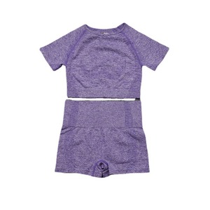 Conjunto de Yoga Benitez de Punto Sin Costuras para Mujer, Manga Corta de Secado Rápido y Pantalones Cortos de Cintura Alta, Conjunto Deportivo Ajustado de 2 Piezas - Product Image 6