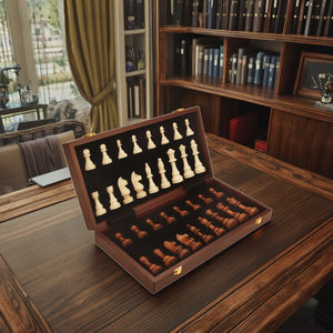 Jeu d'échecs magnétique en bois massif pliable de haute qualité, directement de l'usine, avec plateau de 39x39 cm et pièces de 11 cm de hauteur - Product Image 1