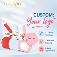 Miroir de poche tendance en forme de pomme avec logo personnalisé, porte-clés en cuir PU, miroir de maquillage compact pour femmes et filles, cadeau promotionnel