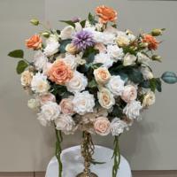 Décoration florale de sol en soie blanc et rose pour mariage, toile de fond, centre de table, gypsophile, rose, boule florale pour allée de scène
