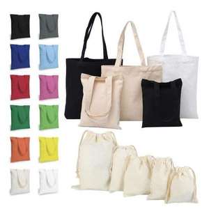 Sac fourre-tout moyen en toile de coton et sangle en PP, blanc uni, personnalisable, réutilisable, écologique et recyclable, pour usage promotionnel, vente en gros - Product Image 1