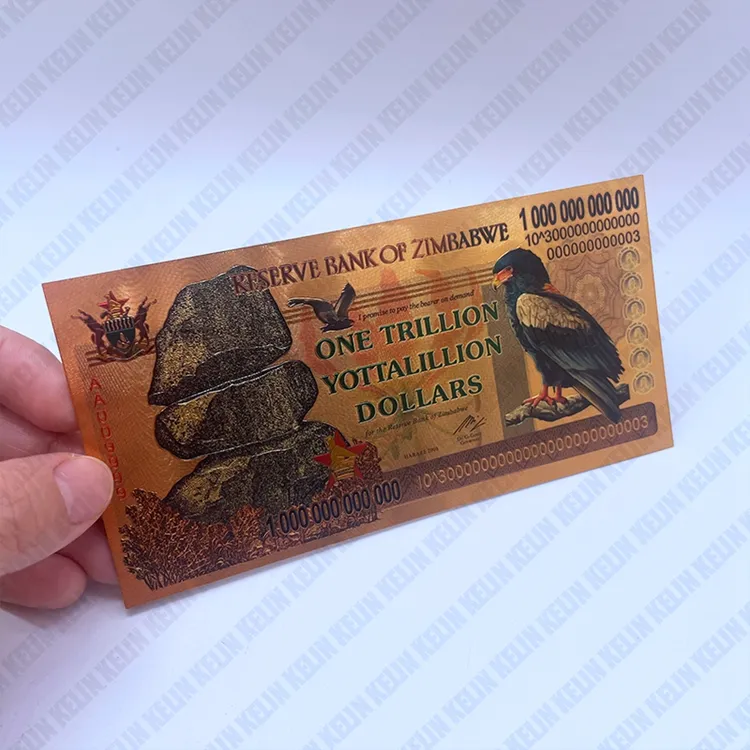 Commercio all'ingrosso Eco trilioni Yottalillion dollari Zimbabwe banconota placcata in lamina d'oro con stampa UV