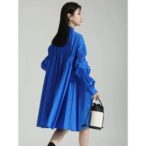 Robe chemise plissée à manches longues Hotaru - Bleu - Product Image 3