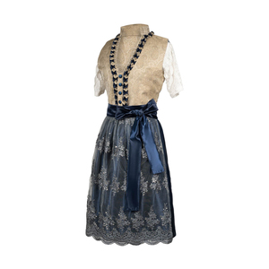 Robe traditionnelle Dirndl pour femmes, col en V, corsage perlé, jupe midi brodée florale, ceinture en satin, coupe trapèze, tenue formelle - Product Image 2