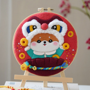 Kit de Bricolaje con Aguja Mágica <span class=keywords><strong>para</strong></span> Fieltro de Lana, Diseño Festivo con Dominio de Color Rojo - Lindos Animales de Dibujos Animados (Mono/Cerdo/Oso) |   Marco y Aro Incluidos - Product Image 6