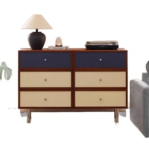 Vintage Bauhaus Style Color Blocked Six Drawer <b>Chest</b> Solid Wood Storage Cabinet For Living Room Bedroom <b>Small</b> Apartment - Product Image 5