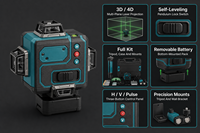 Kit de niveau laser auto-nivelant 4D avec trépied, étui de transport et télécommande pour la construction et le carrelage
