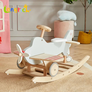 Cheval à bascule en bois massif moderne pour enfants, en forme d'avion, pour bébés et enfants de 0 à 7 ans - Product Image 3