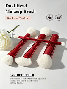 Ensemble de pinceaux de maquillage en aluminium <span class=keywords><strong>rouge</strong></span>, poils synthétiques véganes, avec virole en aluminium épaissie pour le maquillage du visage, des lèvres et du <span class=keywords><strong>correcteur</strong></span> - Product Image 3