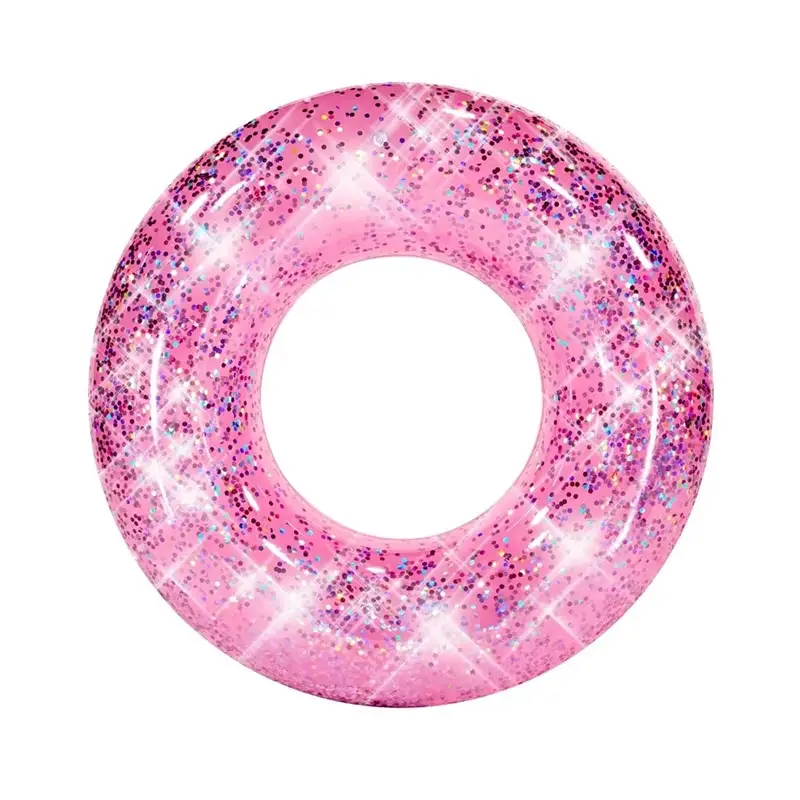 Summer Pool Fun Pink PVC Inflatable Metallic Glitter Swim Ring Pool Float Tube