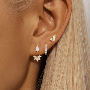 Pendientes de Aro de Oro de 18k con Forma de Gota de Agua y Flores, Estilo Nuevo 2024, Juego de 3 para Mujer - Product Image 6