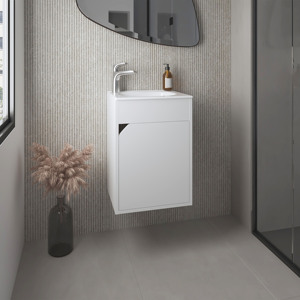 Bethel <b>Floating</b> One-Door Vanity With Resin Sink White Bathroom Storage - Product Image 1