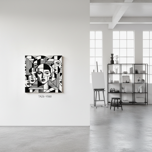 Toile murale cubiste <span class=keywords><strong>noir</strong></span> <span class=keywords><strong>et</strong></span> <span class=keywords><strong>blanc</strong></span>, impression haute définition sur toile, image géométrique abstraite pour décoration de salon moderne - Product Image 2