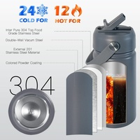 Bouteille d'eau isotherme en acier inoxydable à double paroi de 12 oz avec logo personnalisé, poignée de transport et couvercle à paille rabattable pour enfants, idéale pour l'école et le sport
