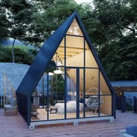 Kit de maison triangulaire moderne en A, cabane en bois préfabriquée étanche pour extension de chambre d'hôtes dans les jardins d'hôtels et complexes hôteliers.
