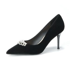 Escarpins à bout pointu en velours noir avec détail en strass, chaussures de mariage pour femmes, taille adulte 6681N-218 - Product Image 5