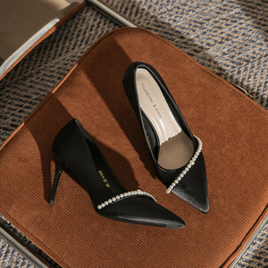 Elegant Satin Slip-On Pointed <b>Toe</b> Stiletto Heels Bead Decoration Fashion Trend for Wedding Evening Wear Women's High Heel Shoes - Product Image 2