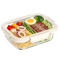 Boîte à lunch en verre à compartiments, compatible micro-ondes, en borosilicate haute résistance, hermétique avec grille d'aération pour la préparation des repas