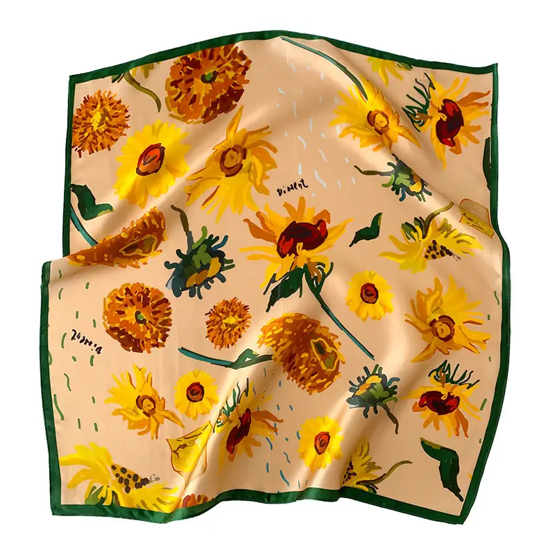 Foulard en satin pur soie de 53cm imprimé floral de créateur Mini foulard carré