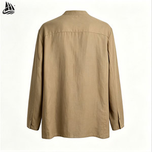 Custom Long Sleeve Stand up Collar <strong>Half</strong> <strong>Button</strong> up Flax Pullover Linen <strong>Shirt</strong> for Men - Product Image 2