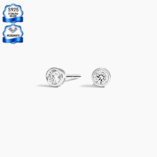 Wholesale 925 Sterling Silver 1Ct Round Brilliant Cut Moissanite Bezel Solitaire Stud Romantic Wedding Engagement Earrings