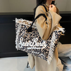Sac fourre-tout en toile de coton pour femme, nouveau style, avec franges rayées personnalisées, idéal pour l'été et la plage, avec poche, vente en gros - Product Image 2