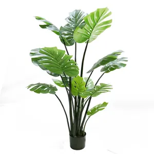 Wholesale Monstera Artificial Bonsai Tree Indoor Turtle Plants With Plastic Pot for Home Office