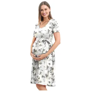 2024 barato personalizado Casual Floral elegante Midi maternidad enfermería vestido hasta la rodilla sesión de fotos mujeres embarazadas vestidos oficiales