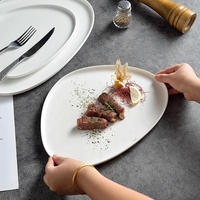 Vente en gros d'assiette à dîner blanche assiette irrégulière en céramique assiette de service triangulaire en céramique de 10/12/14 pouces pour hôtel restaurant