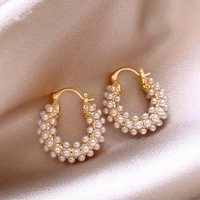 Orecchini a Cerchio Vintage Eleganti con Perle a Forma di U per Donne, Impermeabili, Ipoallergenici, per Feste, Gioielli Regalo