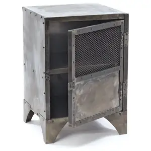 Meuble de salon industriel et vintage gris rouillé noir fer métal 1 porte armoire design de luxe pour chambre et salle à manger - Product Image 1