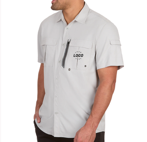 55% coton 45% Polyester coupe classique hommes Sport Western basique deux poches à manches courtes uniforme d'entraînement chemises à pression - Product Image 3