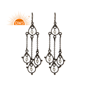 Fresh Water Pearl Gemstone Earrings Black Rhodium Plated Designer Silver Chandelier Earrings Jewelry Wholesaler - Product Image 1