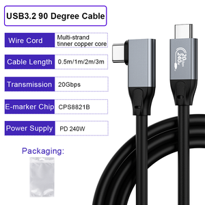 Kabel USB tipe-c PVC kepang pengisian daya cepat, kabel USB tipe-c PVC 240W, lapis emas, 0.5m, 1m, 2m, 3m, bentuk L - Product Image 6