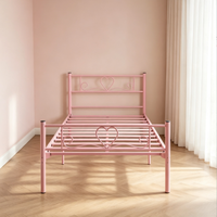 Cadre de lit en métal rose moderne, taille double, plateforme en acier, lit en fer robuste avec forme de cœur pour chambre d'enfants ou de filles