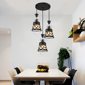 Lustre en cristal noir mat de qualité supérieure, en forme de cloche, à 3 lumières, pour salle à manger - Product Image 4