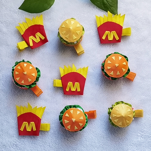 Lazos para el Cabello de Niña Pequeña, Lindos Lazos con Diseño de Comida de Dibujos Animados, Pinzas para el Cabello con Diseño de <span class=keywords><strong>Hamburguesa</strong></span> y Papas Fritas, Accesorios para el Cabello - Product Image 2