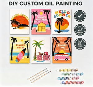 Songwoo - Kit de Pintura por Números de Lienzo para Verano y Playa, 6 Piezas, Palmera Tropical, Tabla de Surf, Camioneta - Product Image 1