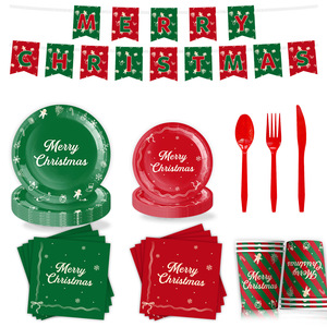 Christmas Party Supplies <b>Paper</b> Plates Cups Napkins Tablecloth 60-80 Pcs Holiday Decorations For Christmas Celebration - Product Image 5