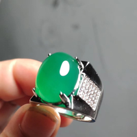 Anillo de Jade Natural con Gema Esmeralda Verde al por Mayor, Joyería de Plata de Ley con Baño de Jade