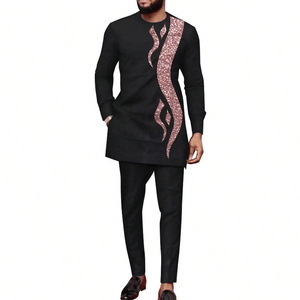 Men's Kaftan Luxury Designer Set African Clothing Men Club Party Suit Embroidered <strong>Top</strong> and Long Pants 2PCS <strong>Festive</strong> Wedding Sets - Product Image 3